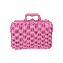 Vintage Imitation Wicker Picnic Basket, Rustic Rattan Storage Box with Leather Strap Lock – Makeup Organizer & Prop Case for Travel, Camping,