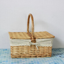 Picnic Basket, Handwoven Willow Easter Basket Empty Rectangular Rattan Serving Tray Container for Bread Food Egg Candy Style B 12 inch
