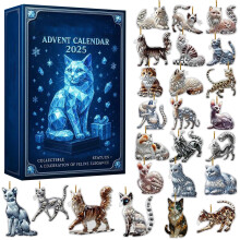 Calendrier de l'Avent 2025 pour les amoureux des chats – Compte à rebours de 24 jours avec décorations de chats en acrylique | Compatible avec