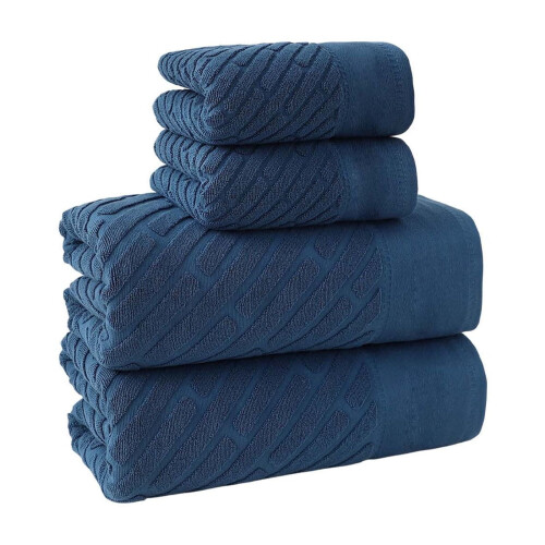 Ensemble de serviettes de bain en coton 4 pièces, bleu, gris, blanc, marron 1