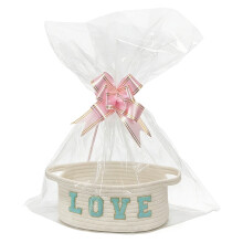 Panier cadeau tressé pour la Saint-Valentin (30 x 20 x 12,5 cm), boîte décorative vide avec rubans, nœud papillon et sac – Blanc, assorti à la