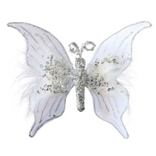 Glitter Butterfly Ornaments – Red, White, Champagne, Gold with Feathers for Christmas Tree, Wedding Wreaths, Floristry (Compatible with Standard