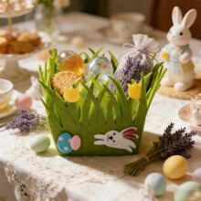 Paniers de Pâques en feutrine 11,5 x 13 cm, boîtes de rangement lapin pour œufs, bonbons et jouets – Vert