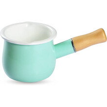 Mini Enamel Milk Pan 4" (550ml), Butter Warmer & Saucepan with Wooden Handle – Compatible with stovetops