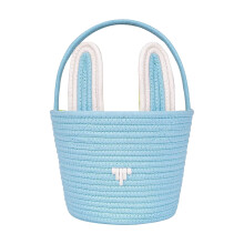 Joli panier de Pâques pour filles et tout-petits – Panier lapin réutilisable en corde de coton tressée avec poignée, 35,5 x 25,5 x 20 cm,