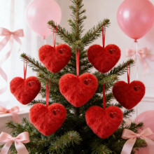 Décorations de la Saint-Valentin - Lot de 6 cœurs en peluche duveteux, 12 cm, pour la décoration de la Saint-Valentin