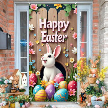 Rideau de porte décoratif avec lapin et œufs de Pâques (35,4 x 70,9 pouces) pour la maison et les fêtes.