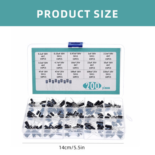 200PCS Box Electrolytic Capacitor Set Comprehensive Selection Easy to Carry for Various Electronics Application 2