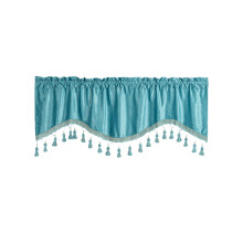 Cantonnières en velours doux, rideaux occultants festonnés à franges avec pompon pour salon, salle de bain, café, buanderie, sous-sol (bleu)
