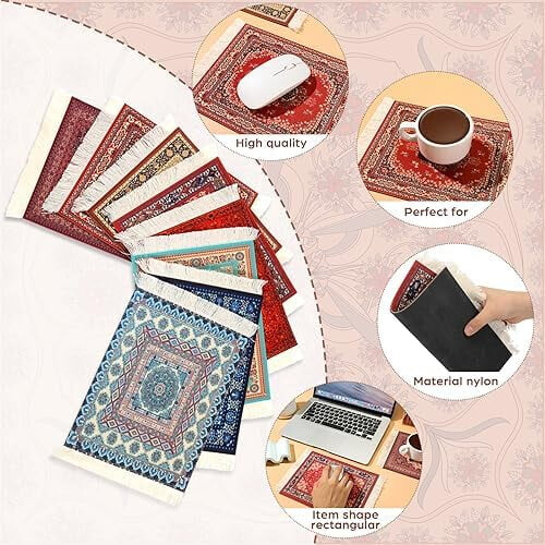 Σετ 8 τεμαχίων Mouse Pad με λουλούδια σε περσικό στιλ, αντιολισθητική βάση από 2
