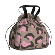 Sac à lunch à cordon imprimé léopard pour femmes – Isotherme, antitache, multipoches, idéal pour le bureau