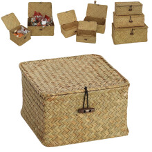 Wicker Storage Basket with Lid, Rectangular Woven Organizer for Home Decor – 5.5"x5.5"x3.9"
