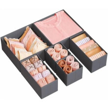 Organisateur de tiroir, lot de 6, boîtes de rangement pliables en tissu pour chaussettes, sous-vêtements, soutiens-gorge, cravates, foulards, gris