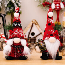 Gnomes de Noël, ornements Tomte suédois, poupées en peluche rouge tricotées avec canne de Noël – Décoration de Noël faite à la main, 24 cm