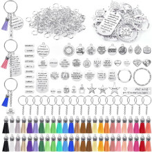 350-Piece DIY Motivational Keychain Kit: 50 Charms, 50 Leather Tassels, Key Rings & Jump Rings – Creative Craft Gift for Friends, Birthday,
