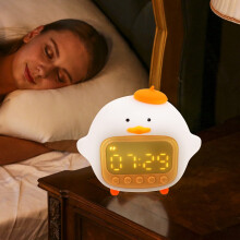 Digital Alarm Clock 1Set with Night Light, White Silicone, Creative Cute Design for Home Use