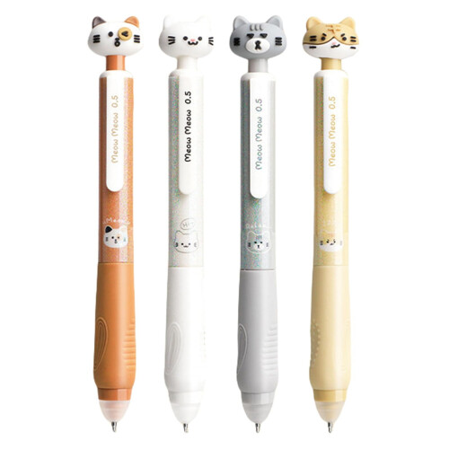 Cute Cat Erasable Gel Pens Black Ink 4pcs 1