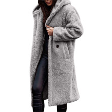 Dámský fleecový kabát s kapucí v zimním stylu boyfriend