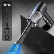 Mini Car Vacuum Cleaner 6.4x6.1", 120W Cordless 3-in-1 Dust Buster, Air Blower & Hand Pump, Rechargeable (Black)