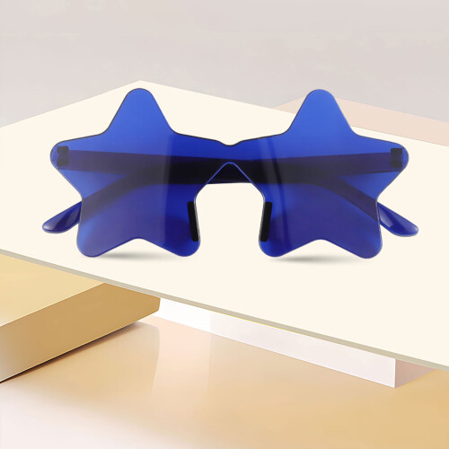 Sternförmige, randlose Sonnenbrille, transparent dunkelblau