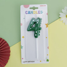 Green Dinosaur Numbers 4 Happy Birthday Cake Candle for Children Party, Cartoon Dinosaur Cute Candle Decoration, Version E