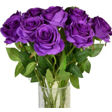 Bouquet de 10 roses artificielles en soie violettes, idéal pour la décoration de mariage, de fête et d'intérieur.