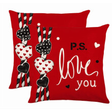 Fodera per cuscino decorativo con cuori per San Valentino, 45x45 cm, cuori rossi e neri, decorazione per divano, 2 pezzi (C)