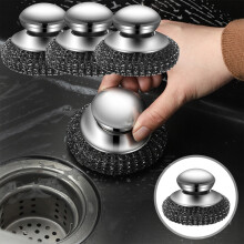 2024 Improved Stainless Steel Wool Washer with Handle Detachable Metal Wool Pad for Cleaning Plates,Pans,Stoves & Sinks 3-Pack Rust-