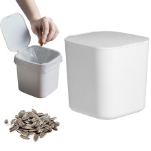 Mini poubelle de bureau avec couvercle – Petite poubelle de comptoir pour salle de bain, chambre, bureau, coiffeuse – Poubelle blanche