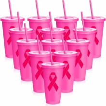 Roze lint herbruikbare drinkbekers (710 ml) - 12-delige set