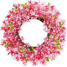 Couronne de la Saint-Valentin – Couronne artificielle de tulipes roses et de baies avec feuilles vertes, pour porte d'entrée, mariage,