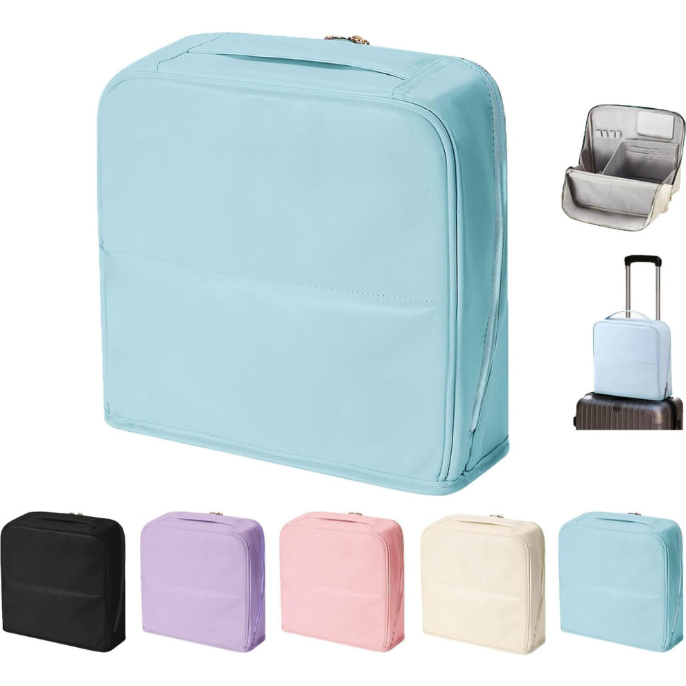 Blue 2026 Stylish Leather Standing Cosmetic Bag With Compartments, Portable Large Capacity Travel Makeup Bag (Blue)