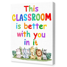Jungle Animal Classroom Welcome Decor – “This Classroom Is Better with You in It” Motivational Canvas Wall Art for Nursery, Daycare, School