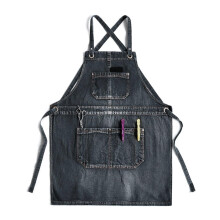 Unisex Jean Bib Apron for Cross Back Adjustable Washed Denim Hair Stylist Work A