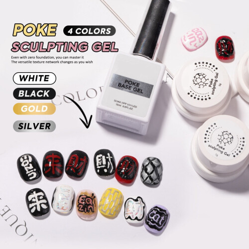 Dotting Nail Gel Set Black White Gold Silver Lace