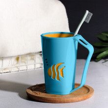Gobelet à brosse à dents avec poignée, gobelet de rinçage, gobelet en plastique bleu clair pour salle de bain, douche, voyage, 1 pièce