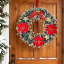 Couronne de Noël de 35,5 cm avec pommes de pin, baies et décorations – Décoration intérieure/extérieure, compatible avec porte d'entrée, mur