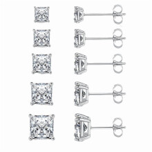 Premium fyrkantiga örhängen, 5-delat set, 0,03–1 cm CZ, hypoallergena, unisex, lyxgåva för alla tillfällen