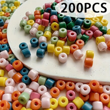 Lot de 200 perles cylindriques multicolores en acrylique de 6 mm pour la création de bijoux, bracelets, colliers, boucles d'oreilles, pendentifs