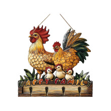 Wooden Multifunctional Home Key Holder 2D Flat Wall Art Keychain Holder With 4 Hooks Autumn Wall Mounted Key Rack Welcome Sign Home