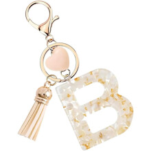 Porte-clés initial en acétate avec pendentif lettre, anneau décoratif pour sac à main, sac de voyage