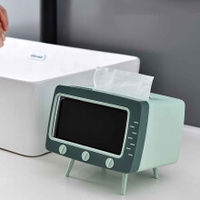 Boîte à mouchoirs vintage en forme de téléviseur avec support pour téléphone | Décoration rétro | Compatible avec les mouchoirs et les