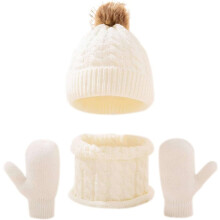3PCS Fashion Winter Kids Hat and Gloves Set for Boys Girls Toddler Pompom Knit Thick Warm Beanie for Cold Weather