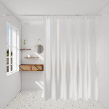 White Waterproof Shower Curtain 180x200cm with 12 Hooks