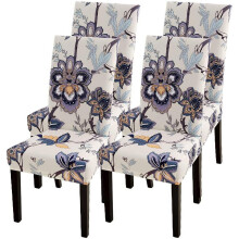 Stretch-Stuhlhussen mit Blumenmuster, 4er-Set, Spandex-Überzüge für Esszimmer, Hotel, Feierlichkeiten – Beige mit Blumenmuster, abnehmbar und