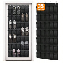 Schwarzer Schuh-Organizer für die Tür mit 35 Fächern