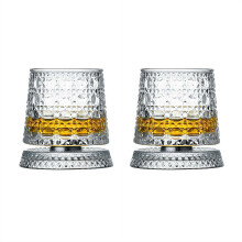 360 Degree Rotating Whiskey Glasses Set of 2, Crystal Cut Old Fashioned Tumbler with Spinning Base, Unique Barware Gift for Men, Husband, Father