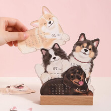 Calendário de mesa em miniatura com formato de cachorro e base de madeira (16,5 x 5,5 polegadas).