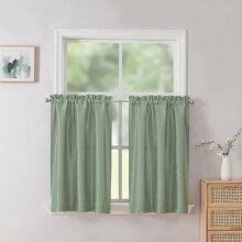 Uptown Green Kitchen Curtains 30"x30", Room Darkening Faux Silk Slub Cafe Curtains, Elegant Short Drapes for Bathroom/Bedroom, 2PCS