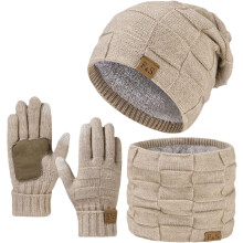 Winter Beanie Hat Scarf Gloves Set, Touchscreen Gloves, Soft Fleece Knit for Cold Weather Scarves & Wraps, Winter Activities